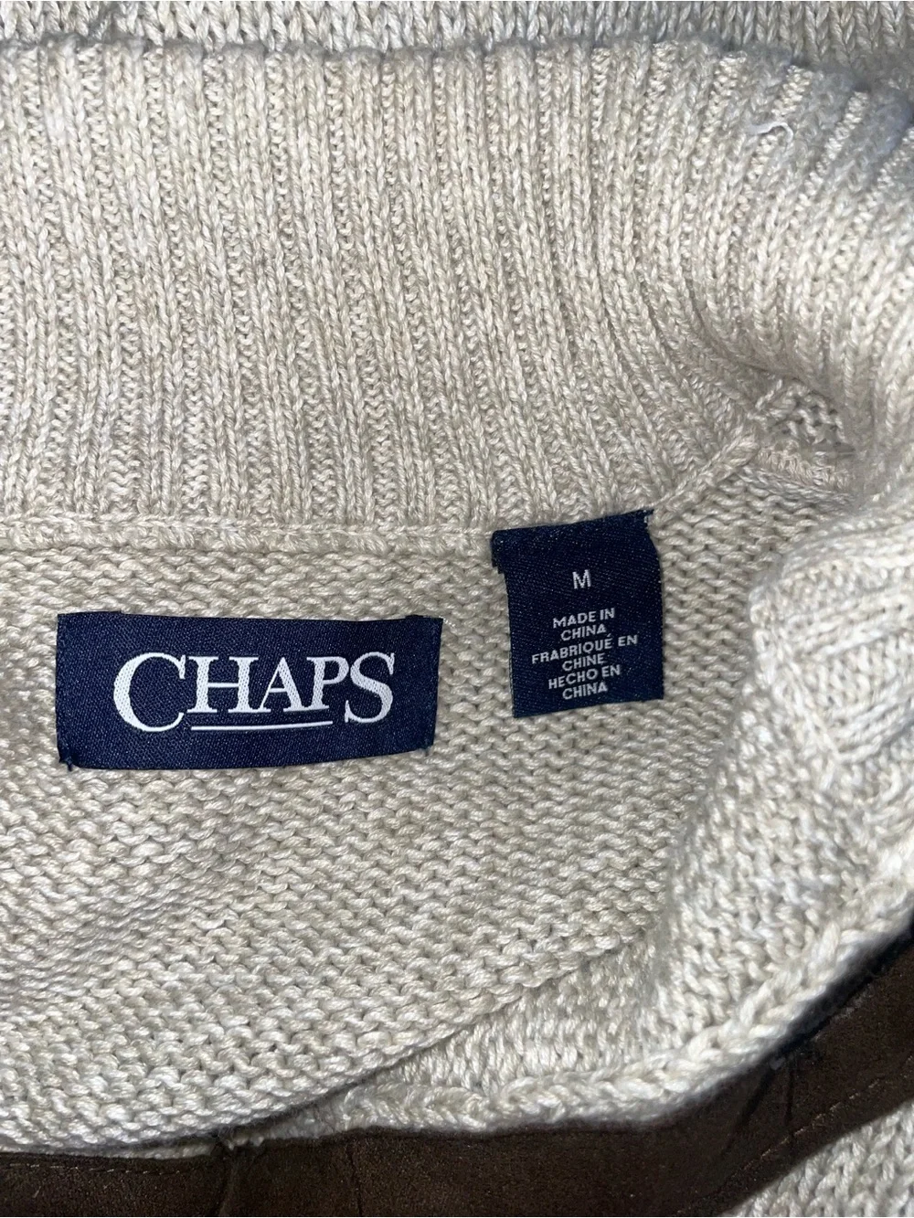 Chaps Men's Cream Knit Crewneck Button Pullover